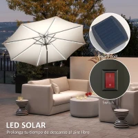 Outsunny Sombrilla de Jardín Ø292x252 cm con Luces LED Solares Inclinación Ajustable y Manivela para Patio Terraza Crema(m-4)