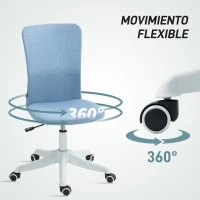 HOMCOM Silla de Oficina con Ruedas Altura Ajustable y Tapizado en Lino Sintético para Oficina o Estudio 53x43x85-93 cm Azul(m-6)