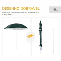 Outsunny Chapéu de Sol de Praia com Painéis Laterais Tipo Tenda Chapéu de Sol para Praia com Proteção UV 50  Φ210x222cm Verde Escuro(m-5)