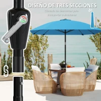 Outsunny Sombrilla de Jardín 233x233 cm Ángulo Ajustable Impermeable Poste de Aluminio Varillas de Fibra de Vidrio Manivela Azul(m-8)