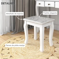 HOMCOM Toucador de Maquilhagem com Banco MDF e Madeira Maciça 80x40x140cm Branco(m-6)