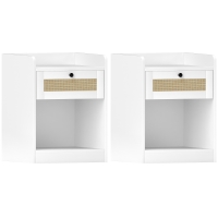 HOMCOM Juego de 2 Mesillas de Noche para Dormitorio con Cajón con Frontal de Ratán 40x40x53 cm Blanco