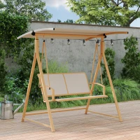 Outsunny Columpio de Jardín de 2 Plazas con Toldo Ajustable y Estructura Triangular de Metal Carga 220 kg 160x112x162 cm Caqui(m-8)