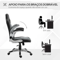 HOMCOM Cadeira de escritório ergonômica Altura ajustável apoio de Braço dobrável com 5 rodas Carga 120 kg 65x69x112-122 cm cinza(m-6)