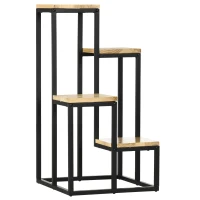 Outsunny Pflanzenständer im Industrie Design mit 4 Regalen, Blumentreppe, 34 cm x 34 cm x 66 cm, Natur + Schwarz(m-12)