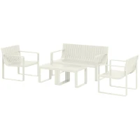 Outsunny Conjunto de Jardín de 5 Piezas con Sofá de 2 Plazas Sillones y Mesas Diseño de Lamas Polipropileno Impermeable Anti-UV(m-10)