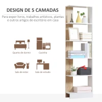 HOMCOM Estante de Armazenamento com 5 Prateleiras Estante Multiuso para Escritório  45x21x170cm Branco e Carvalho(m-6)