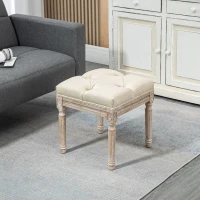 HOMCOM Reposapiés de Salón con Asiento Capitoné y Patas Talladas de Madera Estilo Vintage para Dormitorio 40x40x43 cm Beige(m-2)