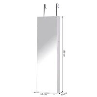 HOMCOM Espelho com Móvel de Bijuterias de Parede ou Porta Espelho de Parede com LED 5 Prateleiras 2 Gavetas pequenas e Fechadura 37x120x10cm Cinza Claro(m-3)
