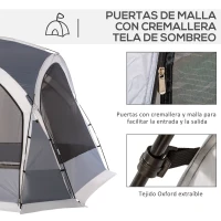 Outsunny Carpa Portátil de Camping para 6-8 Personas con 4 Mosquiteros Gancho y Bolsa Anti-UV 350x350x230 cm Gris y Blanco(m-5)