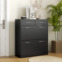 HOMCOM Sapateira Estreito com 2 Compartimentos e 2 Gavetas para 12 Pares de Sapatos 80x30x91,5 cm Preto(m-2)