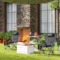 Outsunny 2er Set Campingstuhl faltbar Angelstuhl mit abnehmbar Fußstütze Kopfstütze Getränkehalter belastbar 120 kg Schwarz(m-8)