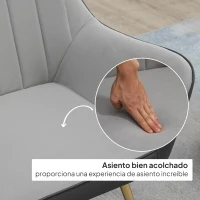 HOMCOM Silla de Cuero Sintético y Terciopelo con Respaldo a Rayas Patas Doradas y Asiento Acolchado para Salón Dormitorio Gris(m-5)