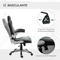 HOMCOM Cadeira de escritório ergonômica Altura ajustável apoio de Braço dobrável com 5 rodas Carga 120 kg 65x69x112-122 cm cinza(m-5)