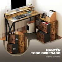 HOMCOM Escritorio Industrial con Luces LED y Estación de Carga con Patas Ajustables y Soporte en X 130x110x91 cm Madera Rústica(m-4)