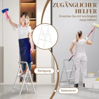 HOMCOM Drabina 2-stopniowa, Składana, Antypoślizgowa Platforma, Biała(m-4)