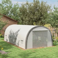 Outsunny 6 x 3(m) Polytunnel Greenhouse with Upgraded Structure, Mesh Door and Windows, 15 Plant Labels, White(m-2)