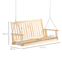 Outsunny Banco Columpio de Madera de 2 Plazas Ajustable con Respaldo y Apoyabrazos para Exterior Jardín 117x69x60 cm Natural(m-3)