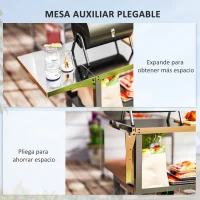Outsunny Carrito de Parrilla para Jardín Carro de Servicio con Encimera Estantes Lateral Plegable y Ruedas 116x50x86 cm Negro(m-5)
