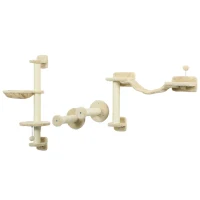 PawHut Juego de Escalada para Gatos de Pared 4 Piezas con Hamaca Bola Plataformas 84,5x19x54 cm Beige(m-11)
