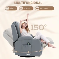HOMCOM Sillón de Masaje Reclinable con 8 Puntos de Masaje Función de Calefacción Giratorio Mando a Distancia 85x94x104 cm Gris(m-5)