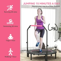 HOMCOM 45" Foldable Mini Fitness Trampoline, with Adjustable Foam Handle, Pink(m-7)