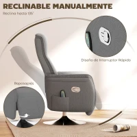 HOMCOM Sillón de Masaje Eléctrico con Reposapiés Sillón Relax Giratorio y Reclinable con Mando 68,5x77x117 cm Gris(m-6)