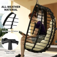 Outsunny Rattan Hanging Egg Chair, Foldable Wicker Hammock Swing Chair with Cushion, Stand, Adjustable Height, Head Pillow, Steel Frame for Garden Patio Indoor Outdoor, Cream White(m-4)