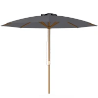 Outsunny 3m Wood Pole Parasol Umbrella - Grey(m-1)