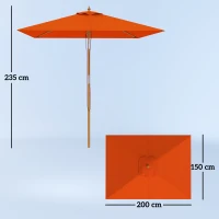 Outsunny 2m Tilting Wooden Pole Parasol - Orange(m-3)