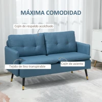 HOMCOM Sofá de Salón de 2 Plazas Moderno con 4 Cojines Reposabrazos y Patas de Acero Carga 240 kg 139x68x80 cm Azul(m-4)