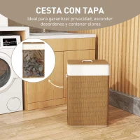 HOMCOM Cesto de Ropa Sucia con Tapa 72L Bolsa Interior Extraíble y Asas para Lavandería Dormitorio 40x30x60 cm Marrón(m-5)