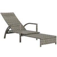 Outsunny Reclining Rattan Lounger, with Extending Footrest - Grey(m-1)
