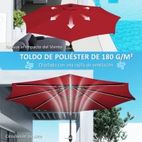 Outsunny Sombrilla de Jardín Ø292x252 cm con Luces LED Solares Inclinación Ajustable y Manivela para Patio Terraza Burdeos(m-6)