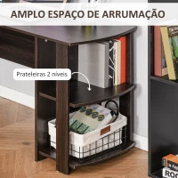 HOMCOM Secretária de Canto Mesa de Computador para Escritório Casa em Forma de L com Prateleiras 136x130x72 cm Marrom Escuro(m-4)
