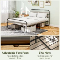 HOMCOM 4ft6 Double Bed Frame, Industrial Style Metal Platform Bed Frame with Under Bed Storage, No Box Spring Needed, Easy Assembly, Grey(m-6)