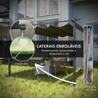 Outsunny Pérgola com Teto Retrátil de 4x3 m Pérgola de Parede ou Independente com Lados Enroláveis Proteção UV30+ Cinzento(m-5)
