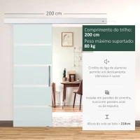 HOMCOM Porta de Correr de Vidro 77,5x205 cm Porta de Correr de Vidro com Trilho Translúcida(m-4)