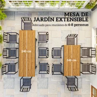 Outsunny Mesa de Comedor Extensible de Exterior de 160-240 cm para 6-8 Personas Mesa Rectangular para Porche Terraza Jardín(m-4)