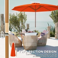 Outsunny 3m Wood Pole Parasol Umbrella - Orange(m-6)