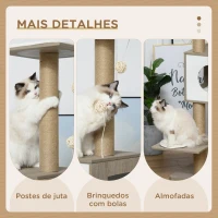 PawHut Árvore Arranhador de escalada para gatos Altura de 177 cm com Plataformas Cavernas Almofada macia brinquedo de suspensão Postes de juta Branco e cinza claro(m-5)