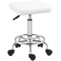 HOMCOM Taburete Giratorio Ajustable Con Asiento Acolchado Reposapiés y Ruedas para Salones y Talleres 34x34x50-66 cm Blanco(m-11)