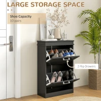 HOMCOM Dulap pentru Pantofi cu 2 Sertare pentru 10 Perechi de Pantofi, Mobilier cu Raft Reglabil, 54x24x82,5 cm, Negru(m-4)