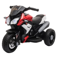 HOMCOM Kids Electric Motorcycle Ride-On Toy, with Three Wheels, Music, Horn, Lights, Red(m-1)