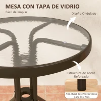 Outsunny Conjunto de Jardín Exterior de 3 Piezas con 2 Sillas Apilables y Mesa Redonda de Vidrio Templado para Balcón Terraza(m-6)