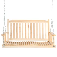 Outsunny Banco Columpio de Madera de 2 Plazas Ajustable con Respaldo y Apoyabrazos para Exterior Jardín 117x69x60 cm Natural(m-11)