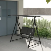 Outsunny Columpio de Jardín de 2 Plazas con Toldo Ajustable y Estructura Triangular de Metal Carga 220 kg 160x112x162 cm Gris(m-7)