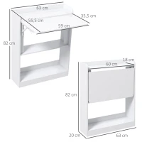 HOMCOM Escritorio de computadora escritorio con tablero abatible y 3 estantes de almacenamiento ahorro de espacio 63x55,5x82 cm Blanco(m-3)