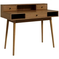 HOMCOM Escritorio mesa puesto de trabajo diseño vintage 3 cajones 3 estantes patas de madera maciza 110x54x91,5 cm acabado nogal(m-1)