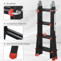 HOMCOM Teleskopleiter, rutschfeste Stufen, bis 150 kg belastbar, Aluminium, Schwarz+Rot(m-7)